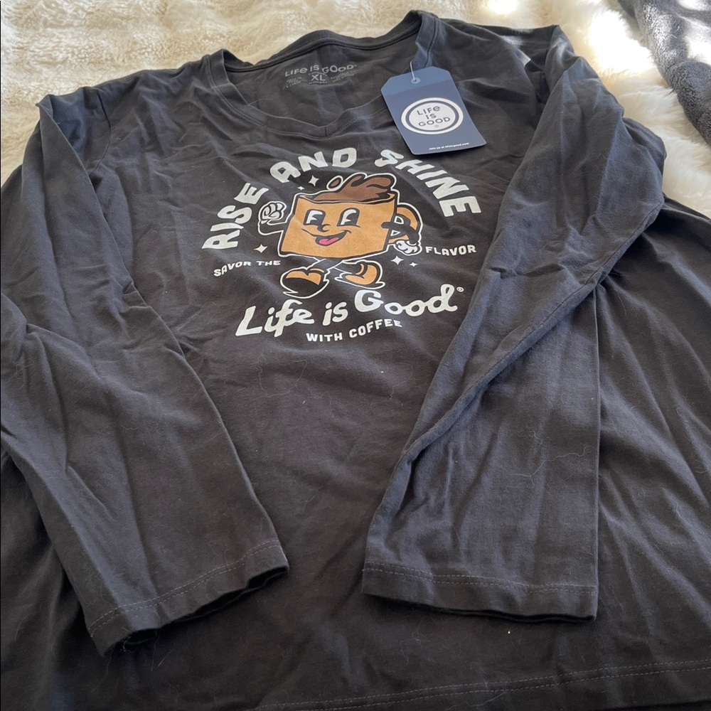 Life Is Good Navy Blue 'Rise and Shine' Coffee Tee - Picture 4 of 4